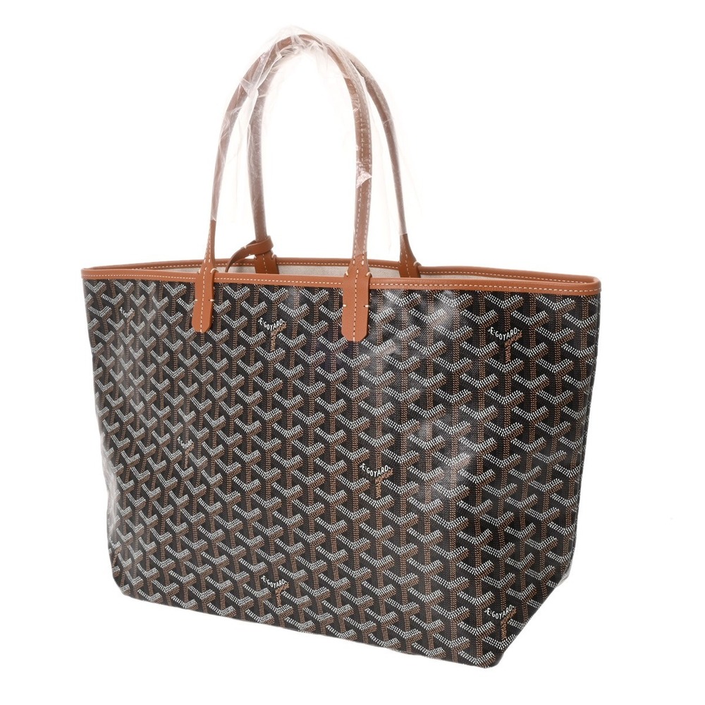 GOYARD Saint Louis Herringbone Black Natural Canvas Cheuvroche Calfskin Tote Bag